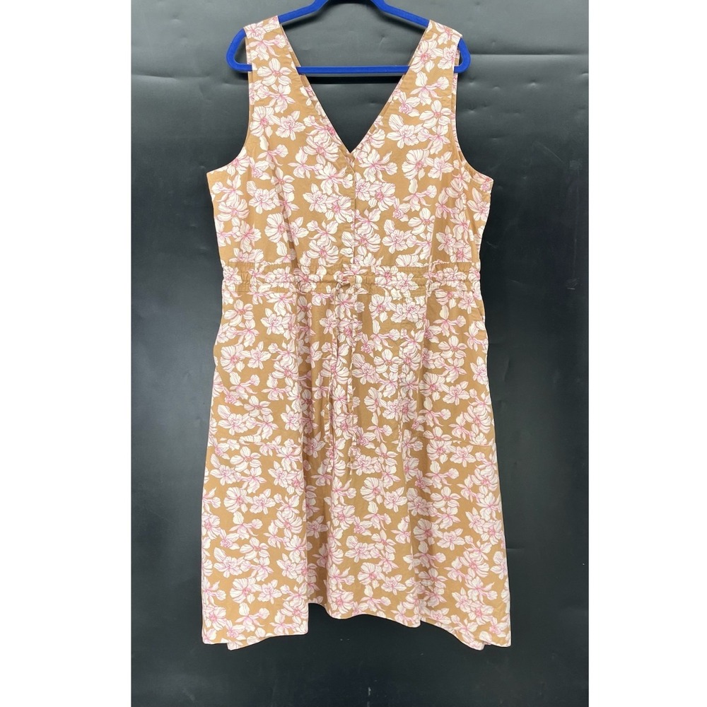 Gap tan pink floral midi dress tie front minimalist casual preppy cotton XXL